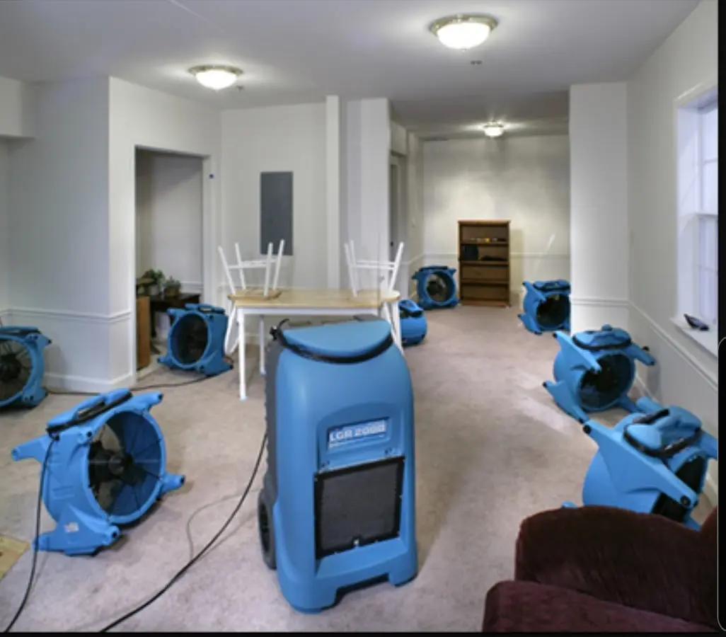 Air movers and dehumidifier setup for Water Extraction & Removal in Oakville